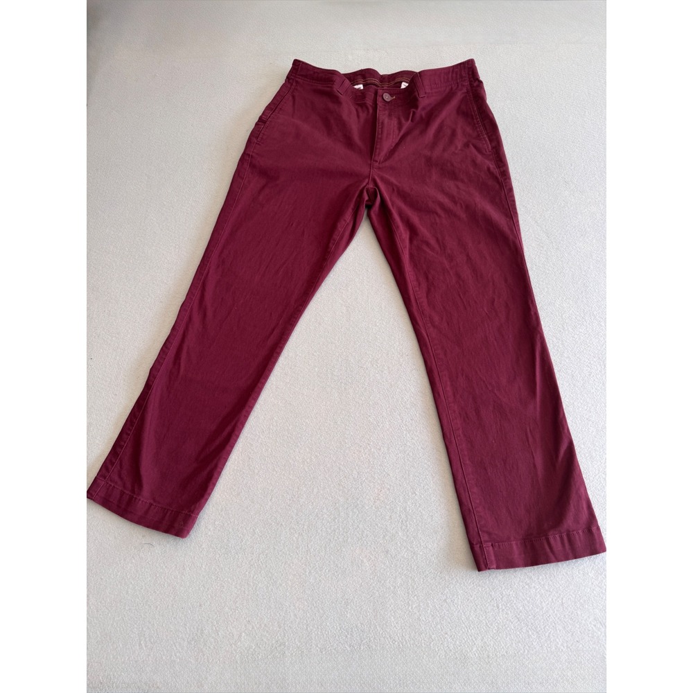 ROWM Mens Burgundy Chino Pants Straight Leg Maroon Cotton Stretch 34x29